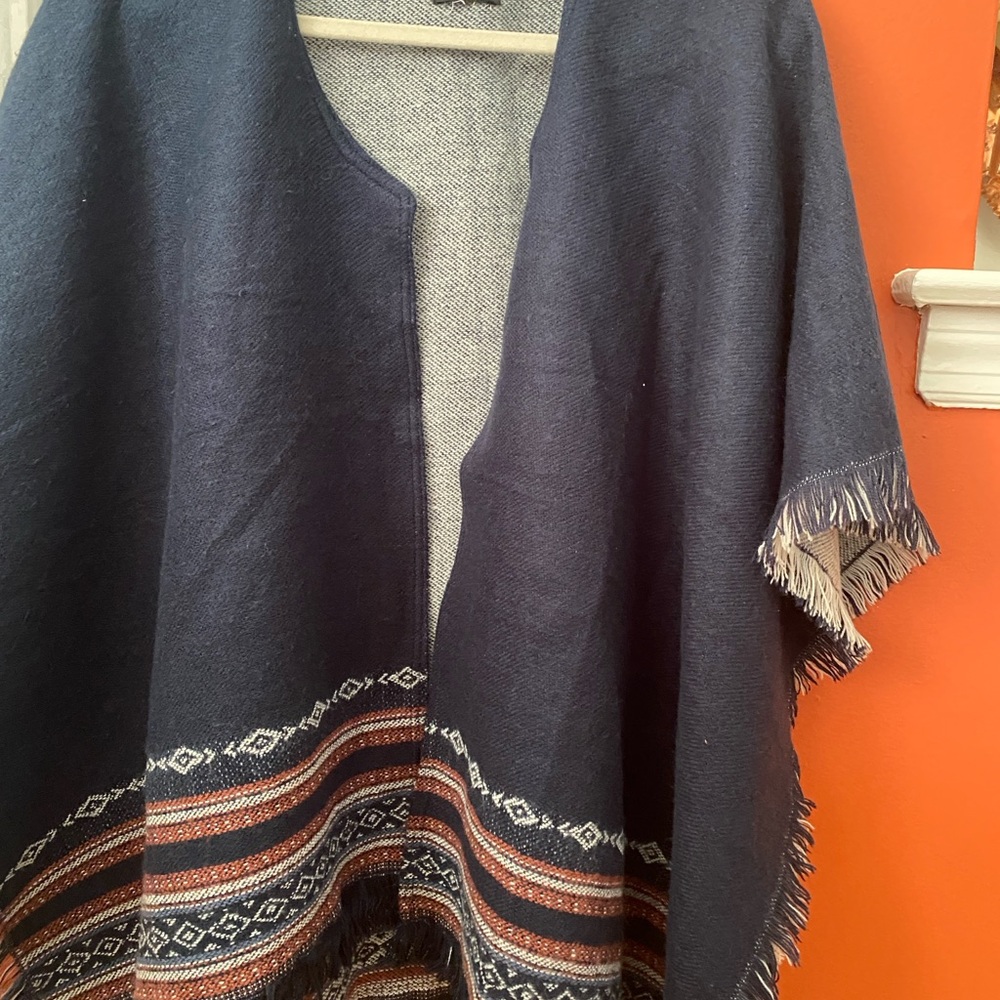 Navy Blue Patterned Poncho/Ruana (new without tag)